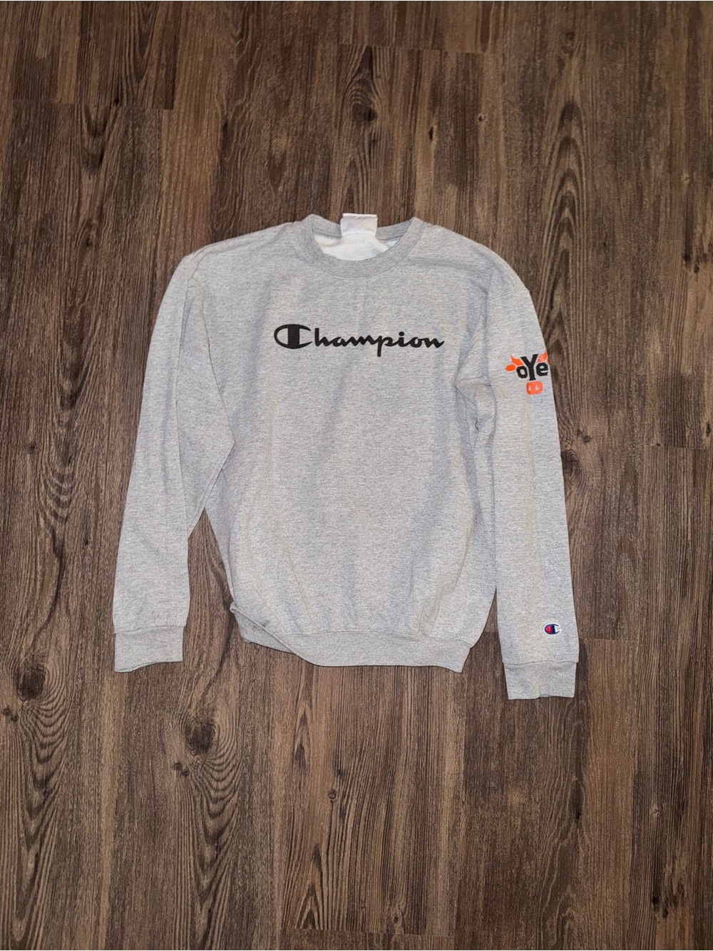 Champion Light Gray Crewneck Sweatshirt with OYE Logo